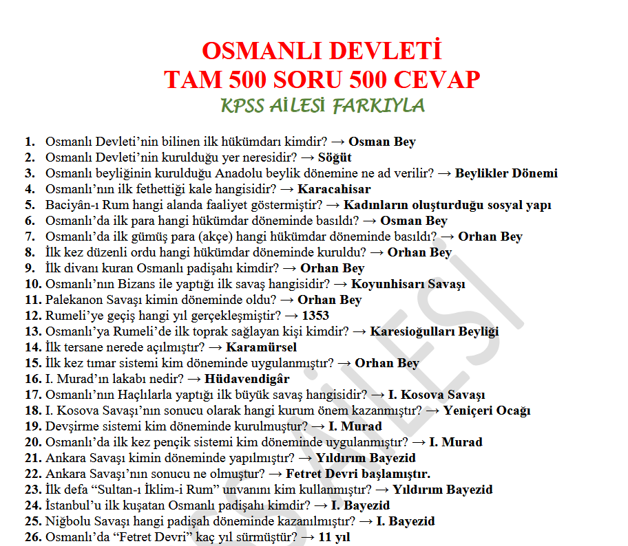Osmanlı 500 Soru Cevap (Dijital Ürün)