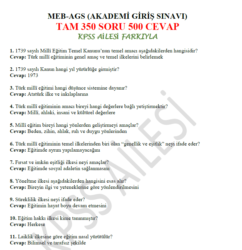 MEB AGS - 350 Soru Cevap